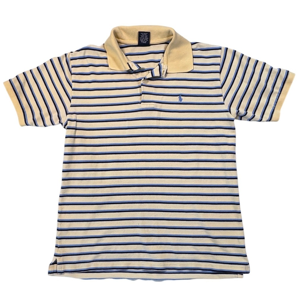 Polo Ralph Lauren Youth Large Striped Polo Shirt Blue Cream Short Sleeve Pony